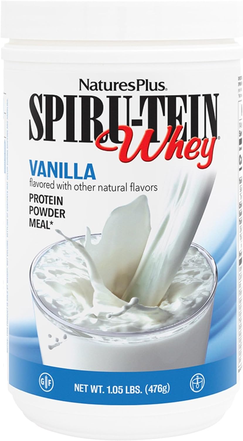 Natures Plus Spiru-Tein Whey Shake, Vanilla - 1.05 Lb - Whey Protein Powder - With Spirulina, Vitamins & Minerals - Gluten Free - 14 Servings