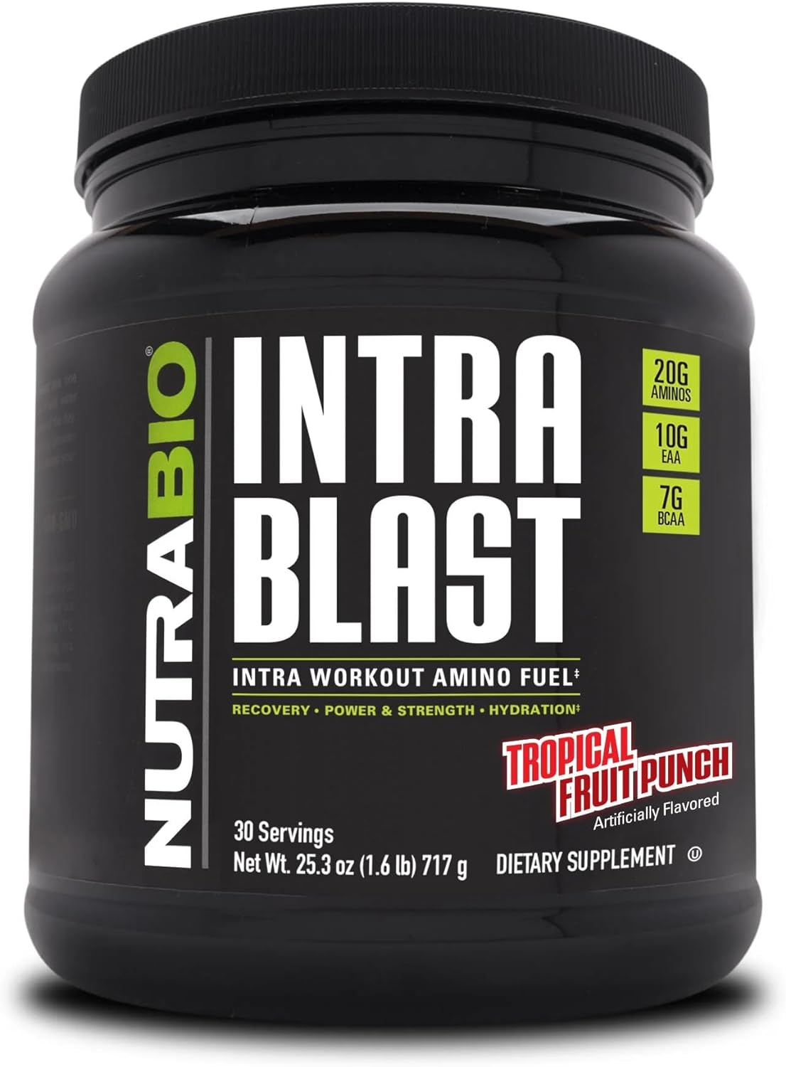 NutraBio Intra Blast and Pre-Workout Powder - Advanced Electrolyte Performance Drink - Amino Acid Recovery, EAA/BCAA Formula - Non-GMO and Gluten Free - Tropical Fruit Punch - 30 Servings