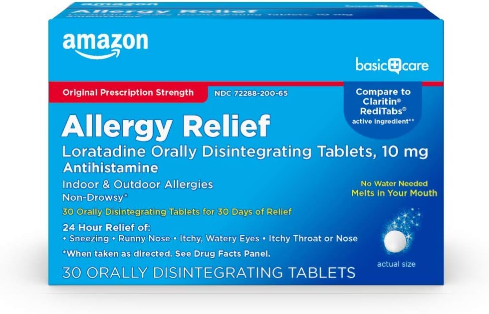 Amazon Basic Care Loratadine Orally Disintegrating Tablets, 10 Mg, Antihistamine, Allergy Medicine, 24 Hour Relief, 30 Count