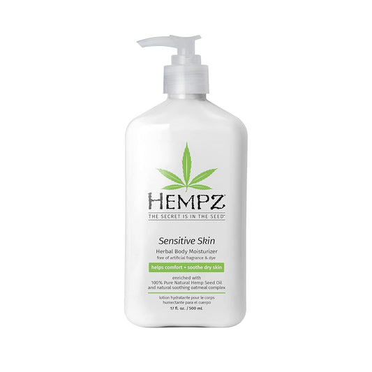 Hempz Sensitive Skin Herbal Moisturizer: Soothing Lotion with Oatmeal, Shea Butter, Hemp, Cocoa, Mango Seed - 17 Fl Oz