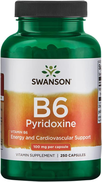 Swanson B6 Pyridoxine - Vitamin Supplement Promoting Cardiovascular Health & Energy Metabolism - Natural Formula Promoting Overall Wellness - (250 Capsules, 100Mg Each)