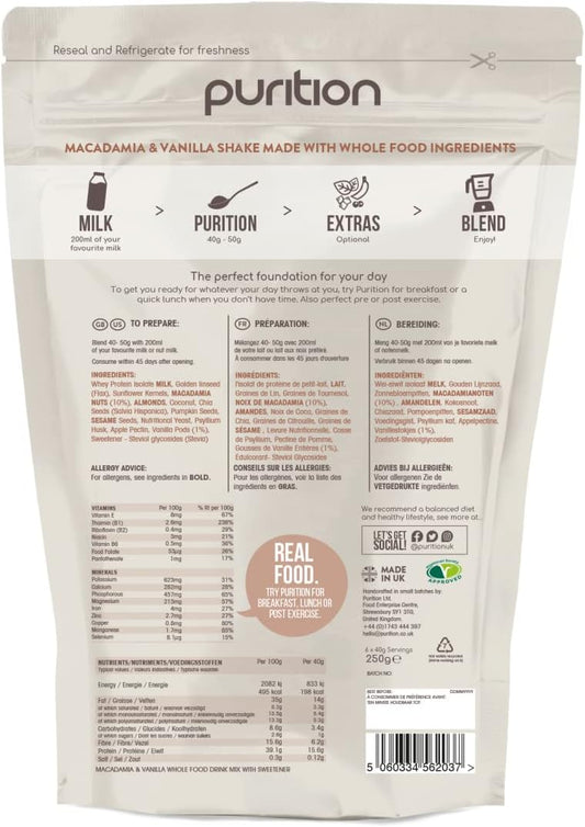 Purition Original Natural Protein Powder for Keto Diet Shakes and Meal Replacements Shakes with Only Natural Ingredients - 250g (Macadamia & Vanilla) : Amazon.co.uk: Health & Personal Care