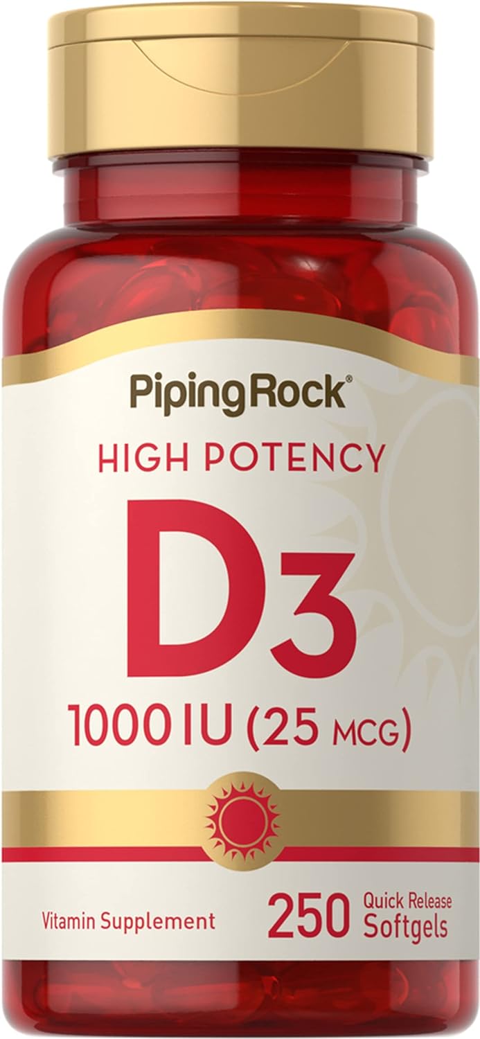 Piping Rock Vitamin D3 1000 IU | 250 Softgels | Non-GMO, Gluten Free Supplement