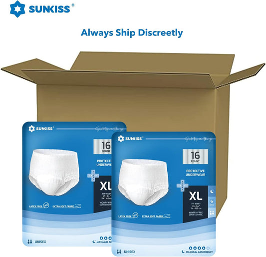 SUNKISS TrustPlus Incontinence Underwear for Men and Women, Disposable Protective Underwear with Maximum Absorbency, Odor Control, XLarge Overnight, 16 Count