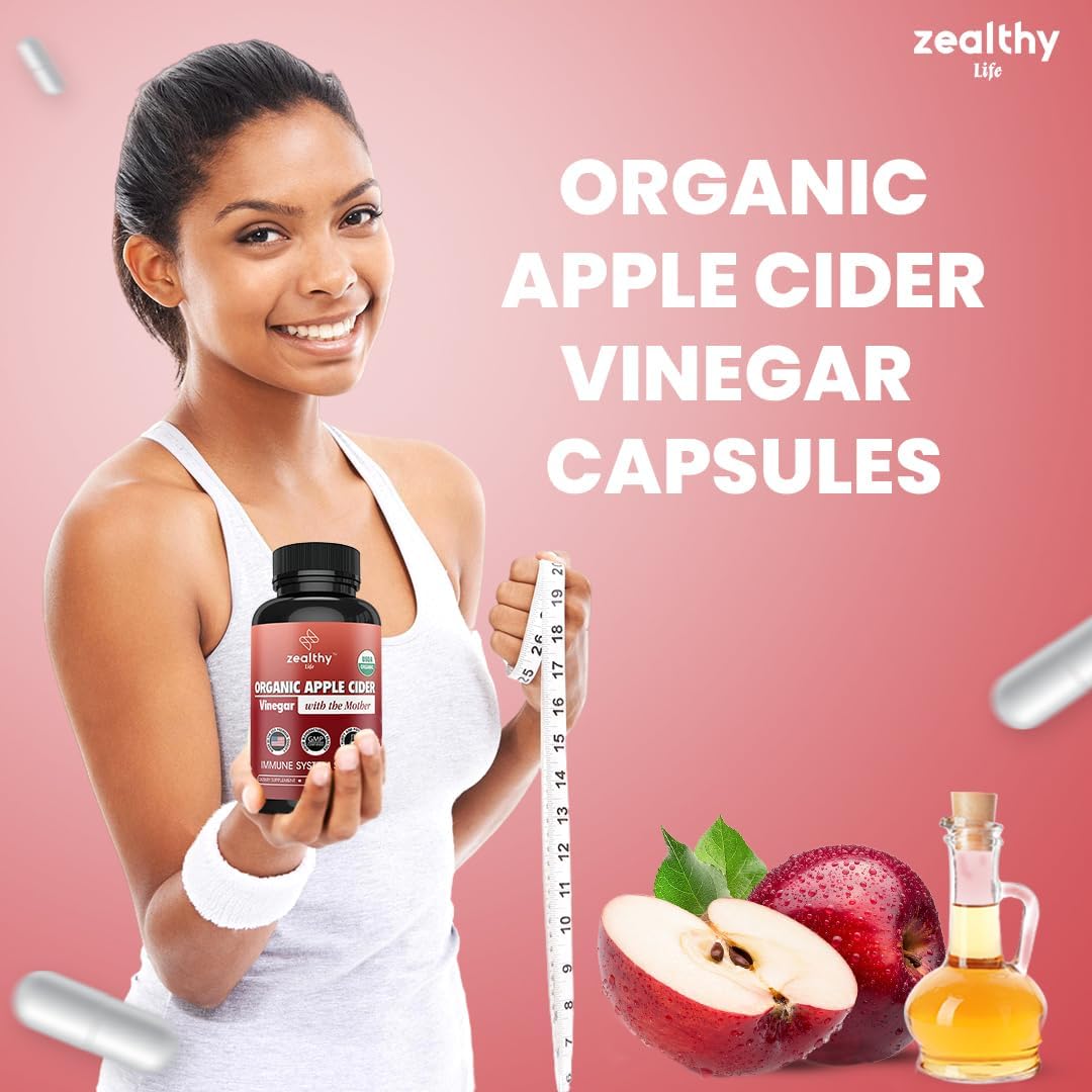 Apple Cider Vinegar With The Mother Supplement, 1200Mg Apple Cider Capsules For Optimum Wellness, Gluten-Free, Non-Gmo, 120 Veggie Capsules - Zealthy Life : Health & Household