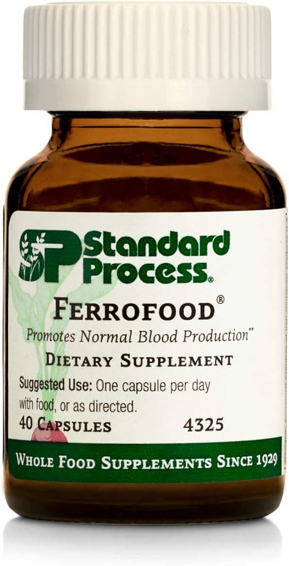 Standard Process Ferrofood - Whole Food Antioxidant, Healthy Blood And Hemoglobin With Cyanocobalamin, Acerola, Shiitake, Rice Bran, Organic Carrot, Alfalfa, Spanish Moss - 40 Capsules