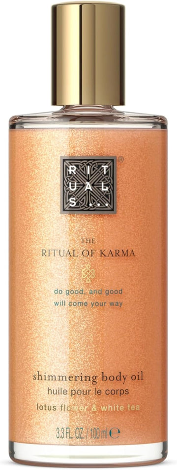 Rituals Shimmer Body Oil The Ritual Of Karma, Illuminating Body Oil For Glowing Skin With Lotus Flower, White Tea Extract And Nourishing Oils, 100Ml