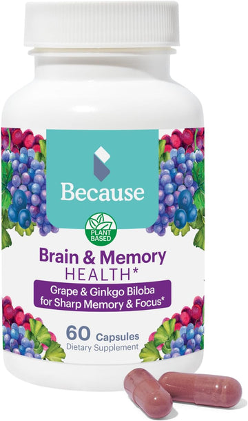 Because Brain Supplement For Memory And Focus, Improve Concentration For Mental Clarity, Cognitive Enhancement, Executive Function, Gluten Free, Non-Gmo Capsules - 740Mg Serving - 60 Capsules