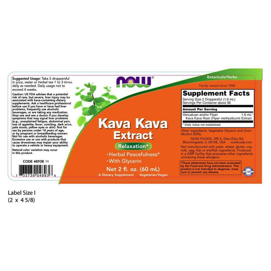 NOW Supplements, Kava Kava Liquid Extract with Glycerin, Dropper Included, Relaxation*, 2-Ounce