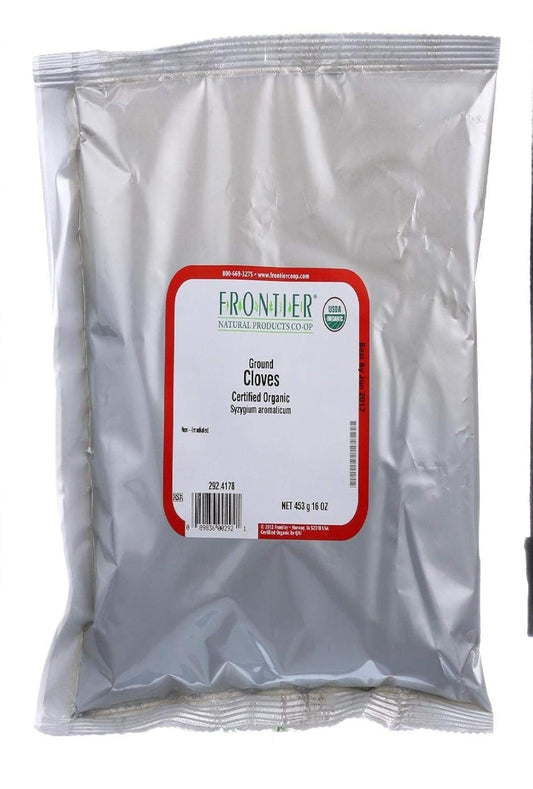 Frontier Co-Op Organic Ground Cloves, 1-Pound Bulk Bag, Pure Ground Cloves, Kosher, Pungent Warm Aroma, Bittersweet & Spicy