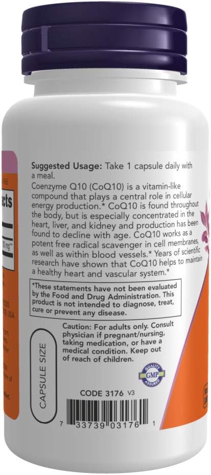 NOW Supplements, CoQ10 (Coenzyme Q10) 200 mg, Cardiovascular Health*, 60 Veg Capsules