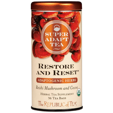 The Republic Of Tea - Restore And Reset Superadapt Herbal Tea, 36 Tea Bags, Organic, Caffeine Free, Reishi Mushroom And Cocoa Herbal Tea