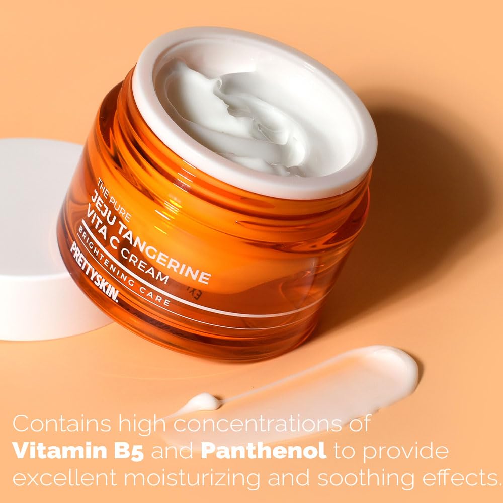 Prettyskin Pure Tangerine Vitamin C Face Cream 1.75 Fl.Oz. Lightweight, Non-Sticky Moisturize With Jeju Tangerine Extract, Vitamin Complex | Korean Skincare For Hydration & Skin Support : Beauty & Personal Care