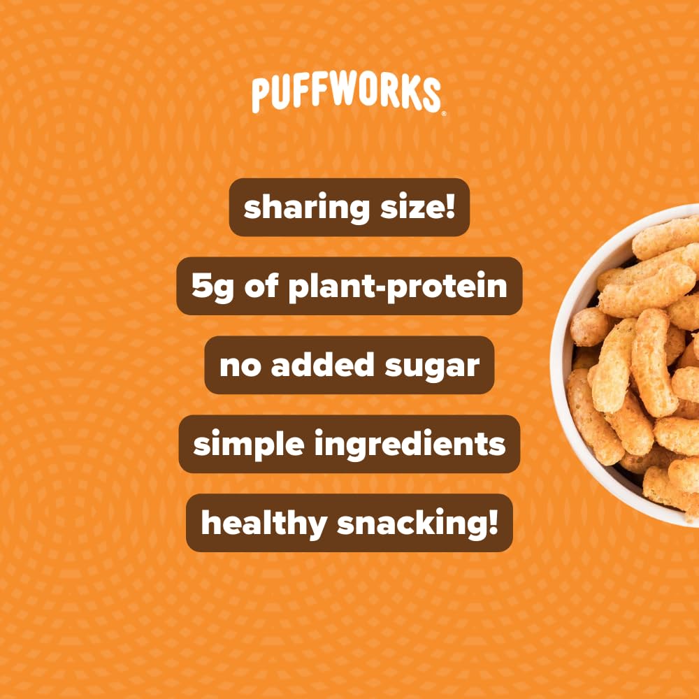 Puffworks Original Organic Peanut Butter Puffs, Plant-Based Protein Snack, Gluten- and Rice-Free, Vegan, Kosher, 3.5 Ounce (Pack of 3)