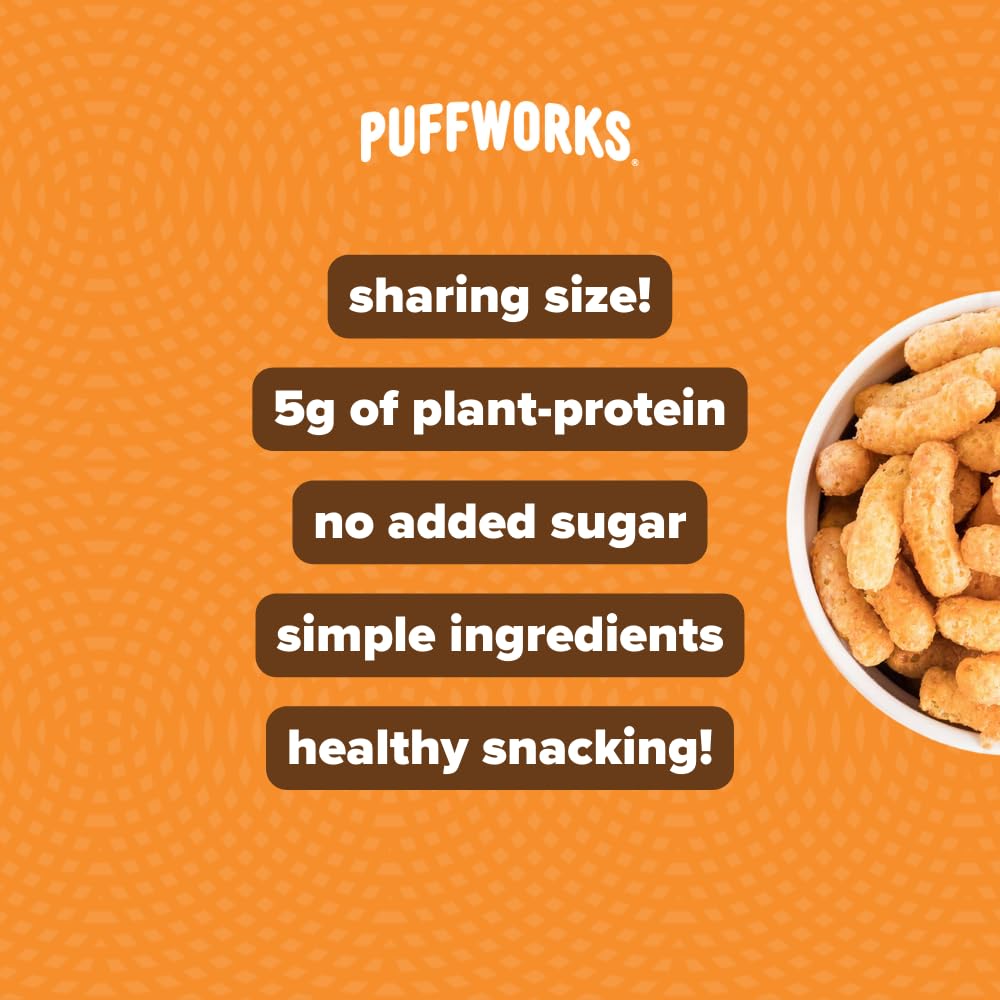 Puffworks Original Organic Peanut Butter Puffs, Plant-Based Protein Snack, Gluten- And Rice-Free, Vegan, Kosher, 3.5 Ounce (Pack Of 3)