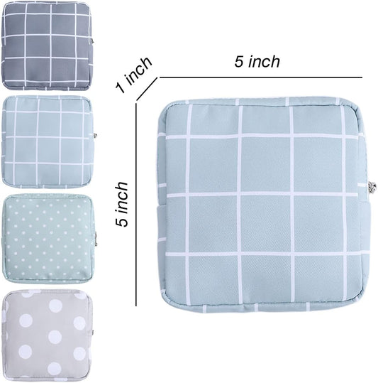 Sanitary Napkin Storage Bag, 4Pcs Zipper Menstrual Pad Bag Portable Sanitary Napkin Storage Tampons Holder for Purse First Period Kit for Teen Girls Store Sanitary Pads for Women