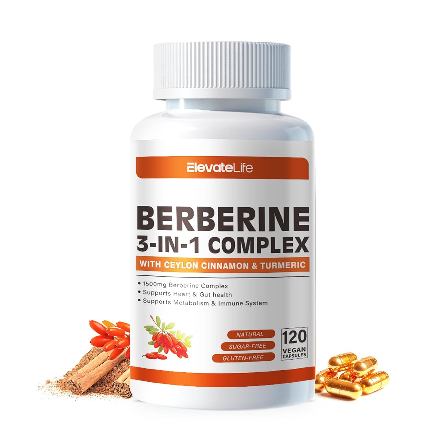 Berberine Supplement - Berberine 1500Mg Per Serving,120 Capsules - Berberine Hci - Berberine Plus - Plus Pure True Ceylon Cinnamon, Berberine Hci Root Supplements Pills