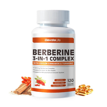 Berberine Supplement - Berberine 1500Mg Per Serving,120 Capsules - Berberine Hci - Berberine Plus - Plus Pure True Ceylon Cinnamon, Berberine Hci Root Supplements Pills