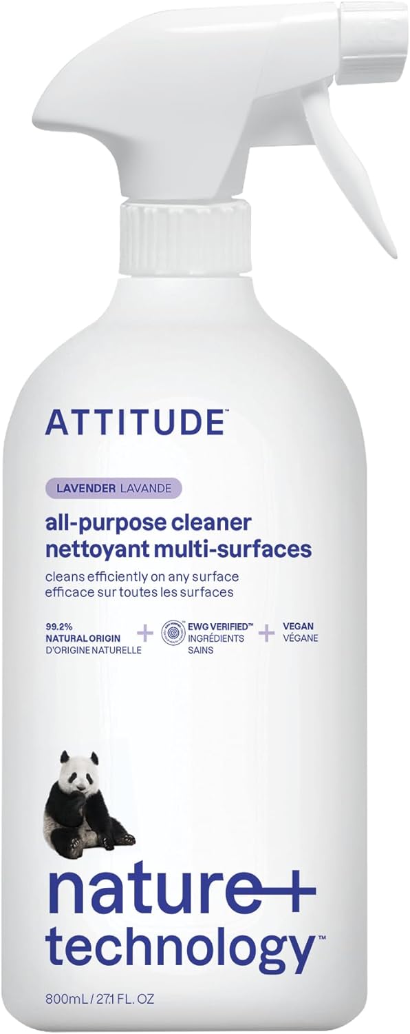 Attitude All Purpose Cleaner, Ewg Verified Multi-Surface Products, Vegan, Naturally Derived Multipurpose Cleaning Spray, Lavender, 27.1 Fl Oz