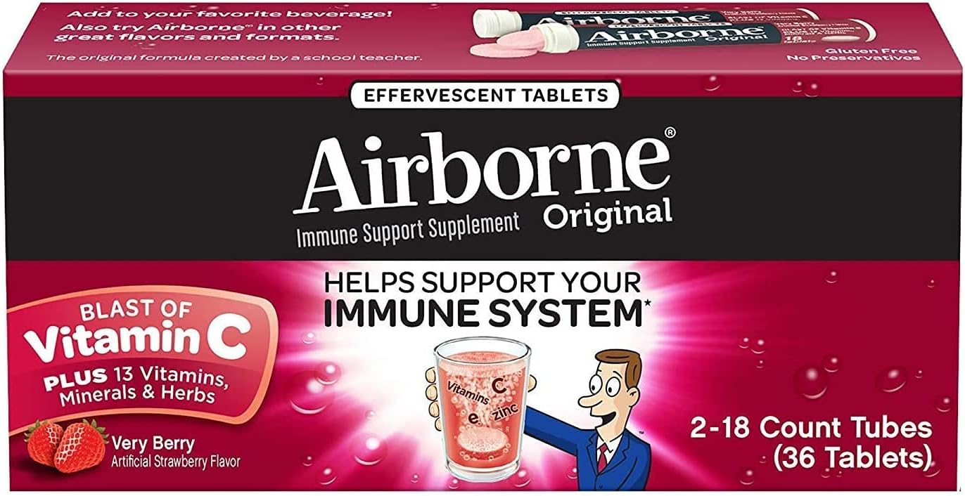 Airborne Very Berry Effervescent Tablets, 36 Count (2 Pack) : Health & Household