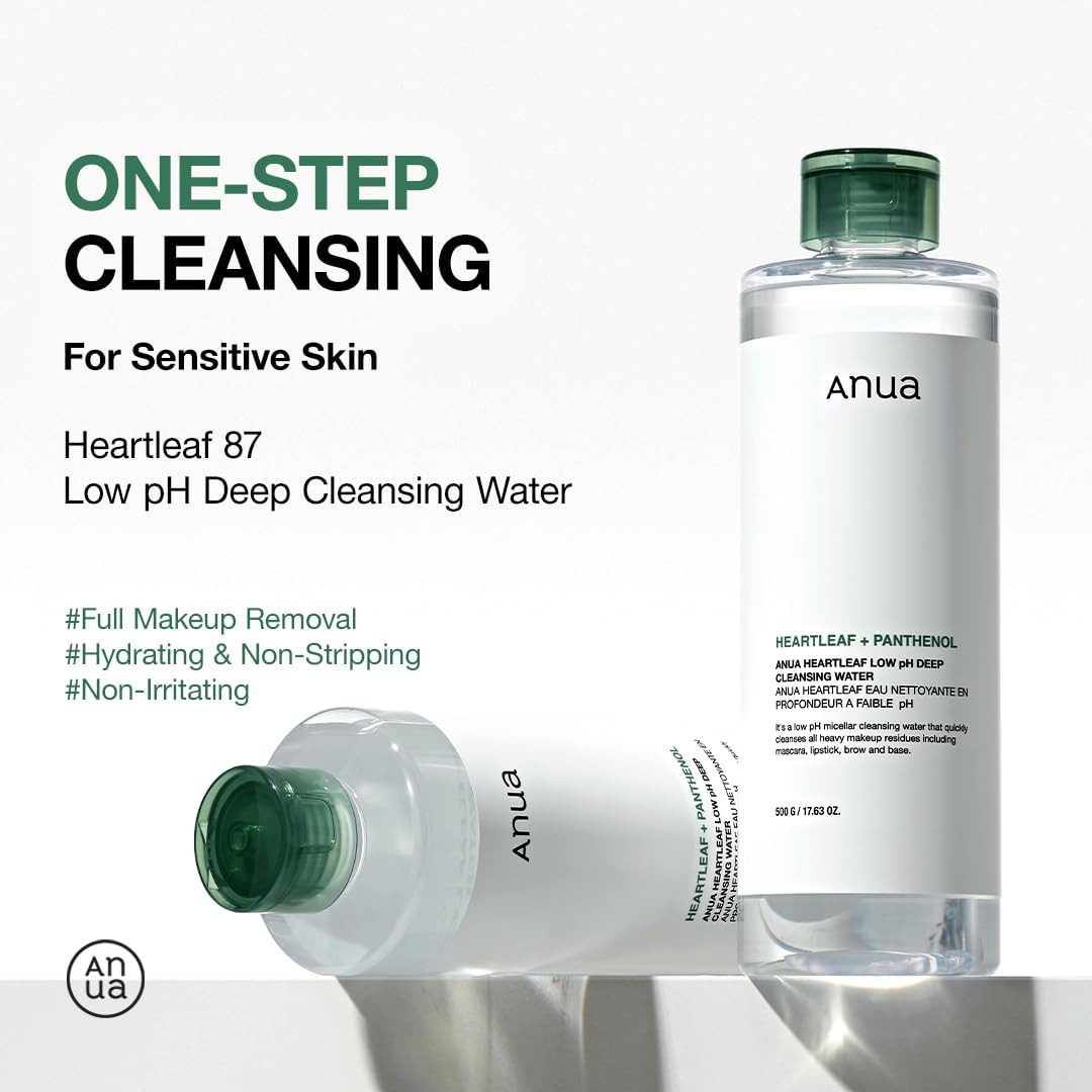 ANUA Heartleaf Low pH Deep Cleansing Water, Micella Water, Panthenol, Squalane, Makeup Remover for Sensitive Skin, Korean Skin Care, 500g/17.63 oz. : Amazon.co.uk: Beauty