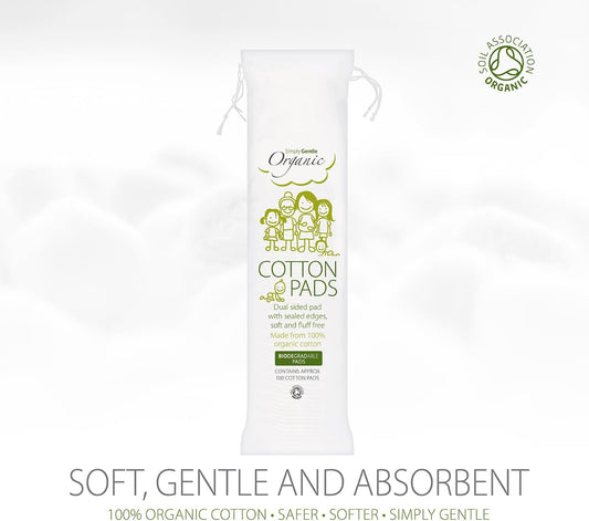 Simply Gentle Organic Cotton Pads - Perfect For Sensitive Skin - Pure Cotton Pads For First Aid - Free From Odours Or Irritants - Round Shape Disposable Cotton Pads - 6 Packs Of 100 Pads