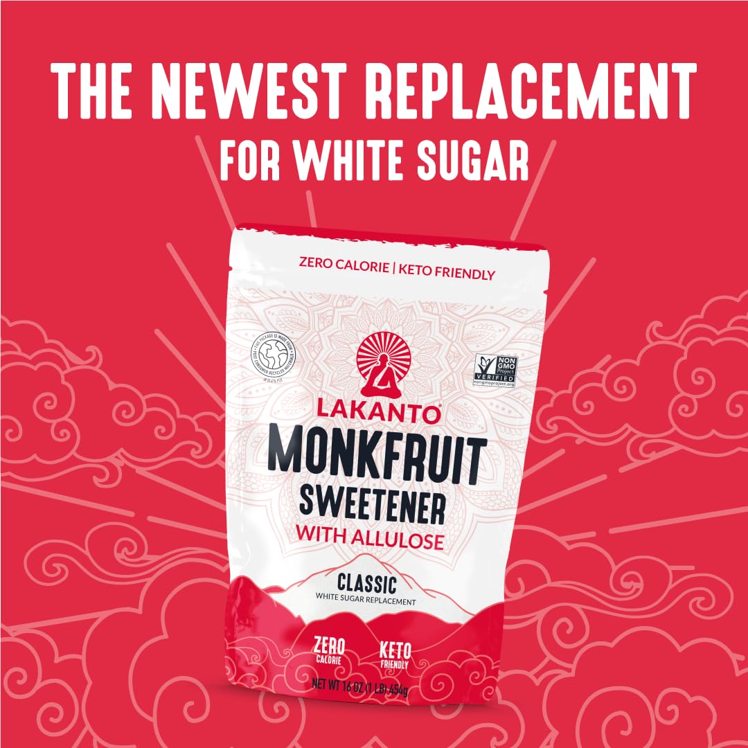 Lakanto Classic Monk Fruit Sweetener With Allulose, White Sugar Substitute From Monk Fruit Extract For Baking, Coffee & Tea, Gluten Free, Zero Calorie, Low Carb, Non Gmo, Keto, Classic White, 3 Lb Bag : Grocery & Gourmet Food