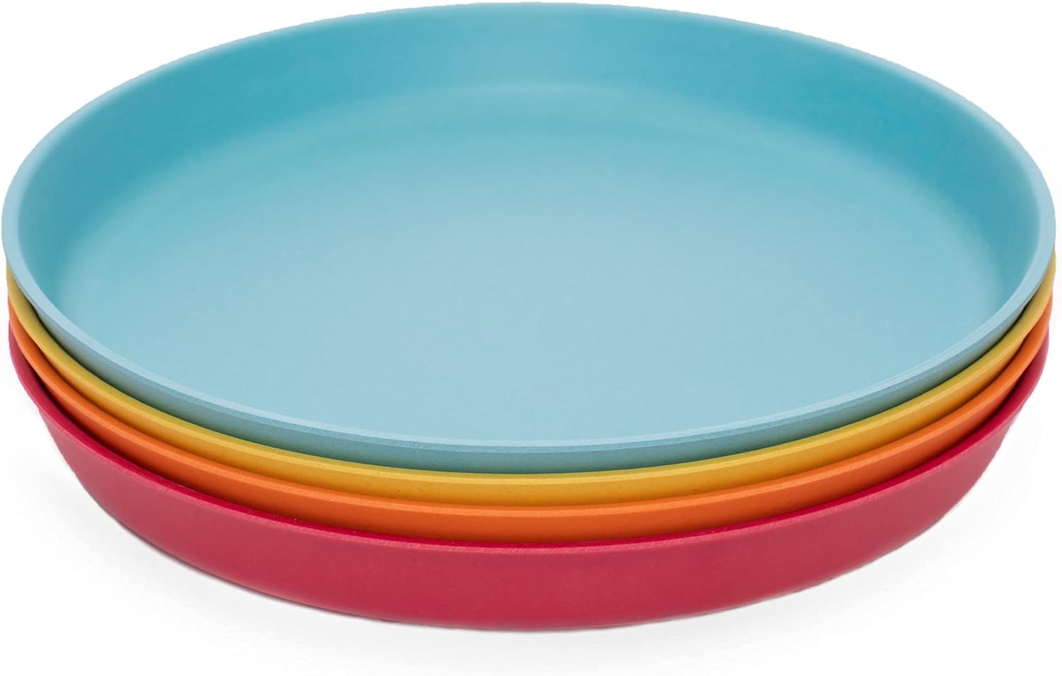 WeeSprout Bamboo Plates, Set of 4, Kid-Sized Bamboo Kids Plates, Dishwasher Safe Bamboo Plates for Kids (Blue, Yellow, Orange, & Red)