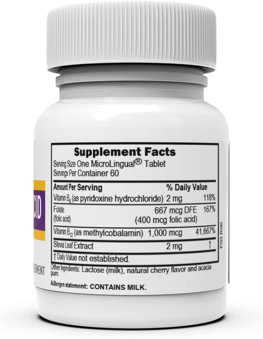 Superior Source No Shot Vitamin B12 Methylcobalamin (1000 mcg), B6, Folic Acid, Quick Dissolve MicroLingual Tablets, 60 Ct, Increase Energy, Healthy Heart, Boost Metabolism, Stress Support, Non-GMO