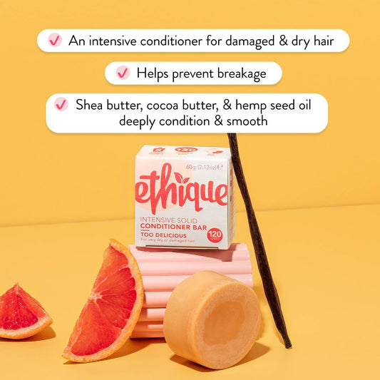 Ethique Conditioner Bar for Dry and Damaged Hair - Too Delicious |Paraben Free, Sulfate Free, Vegan, Cruely Free, 2.12 oz