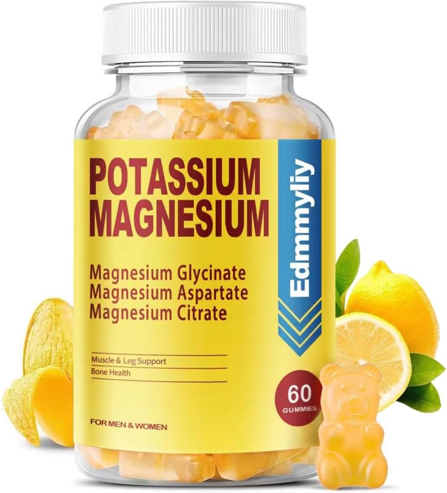 Potassium Magnesium Supplement Gummies For Adults High Absorption Potassium Gluconate 99Mg Magnesium Citrate 250Mg With Vitamin B6 B12 Supports Mood, Energy, Muscle Relaxation, Bone Health, Sugar Free