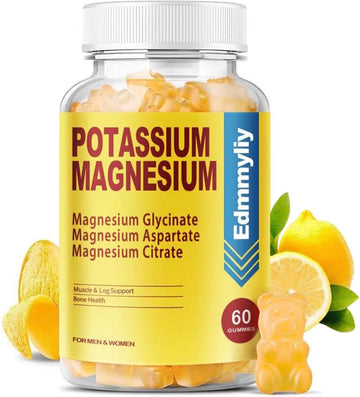 Potassium Magnesium Supplement Gummies For Adults High Absorption Potassium Gluconate 99Mg Magnesium Citrate 250Mg With Vitamin B6 B12 Supports Mood, Energy, Muscle Relaxation, Bone Health, Sugar Free