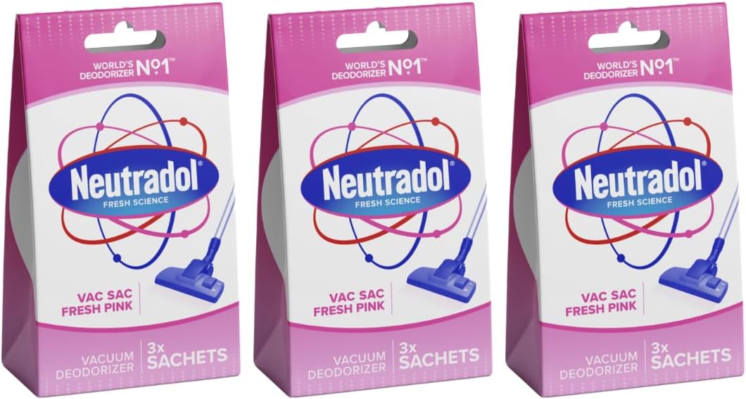 Neutradol Vac Sacs Vacuum Deodoriser, Place In Vacuum Cleaner Bags & Dust Bags, Fresh Pink, Multipack Of 3 X 3 Vac Sacs