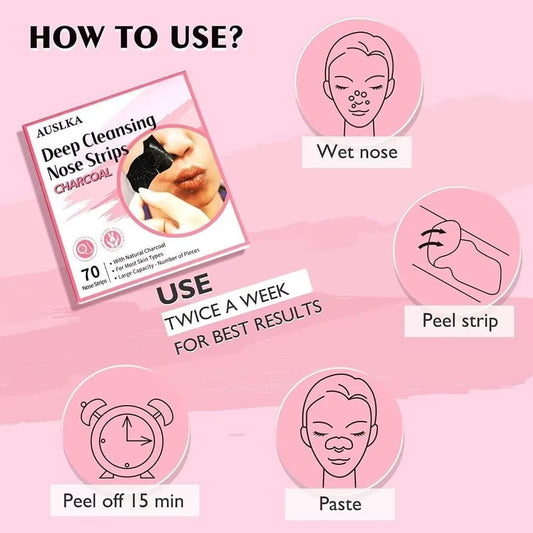 Auslka Blackhead Pore Strips,(70 Counts) Blackhead Remover-Deep Cleansing Charcoal Strips - Black Head Nose Strips -Black Head Remover