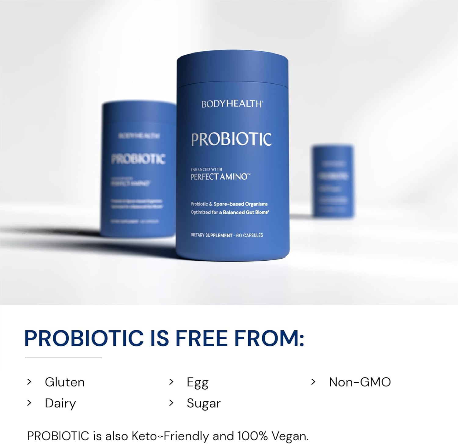 Bodyhealth Probiotic Enhanced With Perfectamino For Women And Men, Spore Based With Bifidobacterium, Lactobacillus Salivarius, Lactobacillus Acidophilus - 60 Capsules : Health & Household