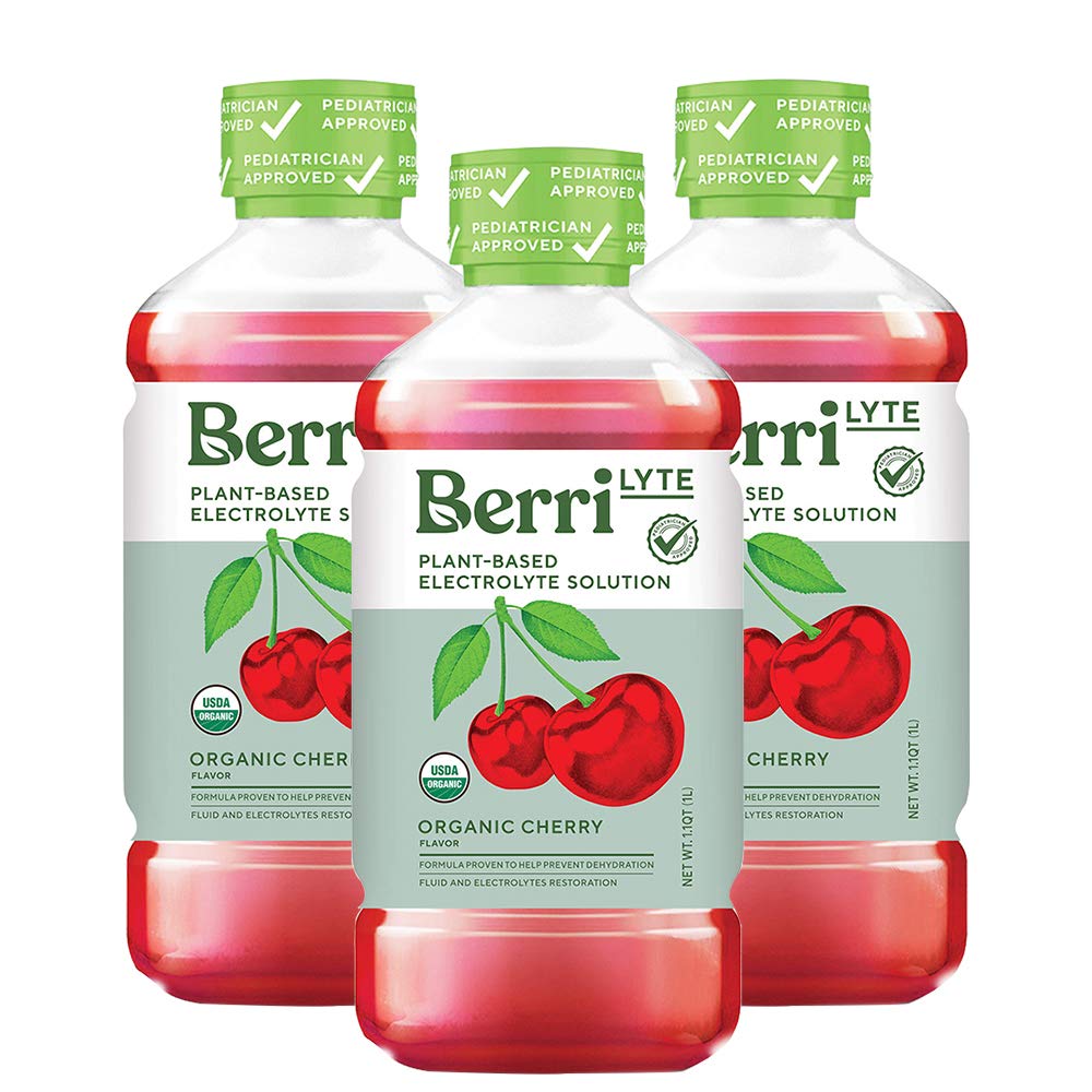 Berri Lyte Plant Based Organic Electrolyte Solution – Pediatric Rehydration Drink – Low Sugar Cherry Flavor, 1 L, 3 Ct