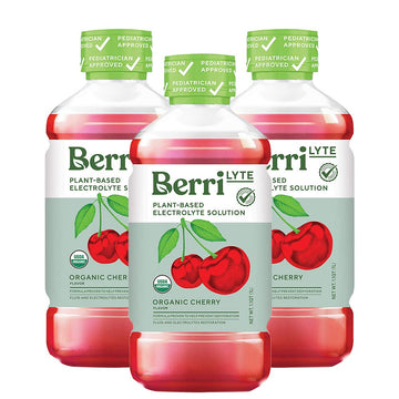 Berri Lyte Plant Based Organic Electrolyte Solution – Pediatric Rehydration Drink – Low Sugar Cherry Flavor, 1 L, 3 Ct