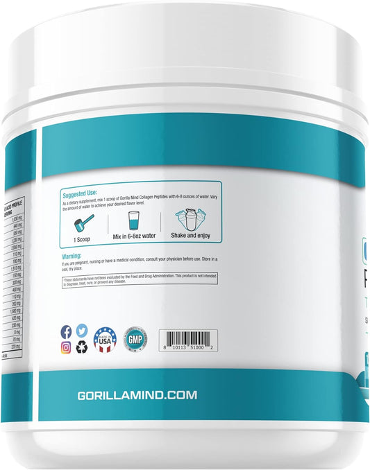 Gorilla Mind Collagen Peptides Powder - Joint & Bone Health/Great For Hair, Skin & Nails/Sleep Support/Types I, Ii, Iii/Mix In Water, Juice Or A Smoothie - 426G (Mixed Berry)