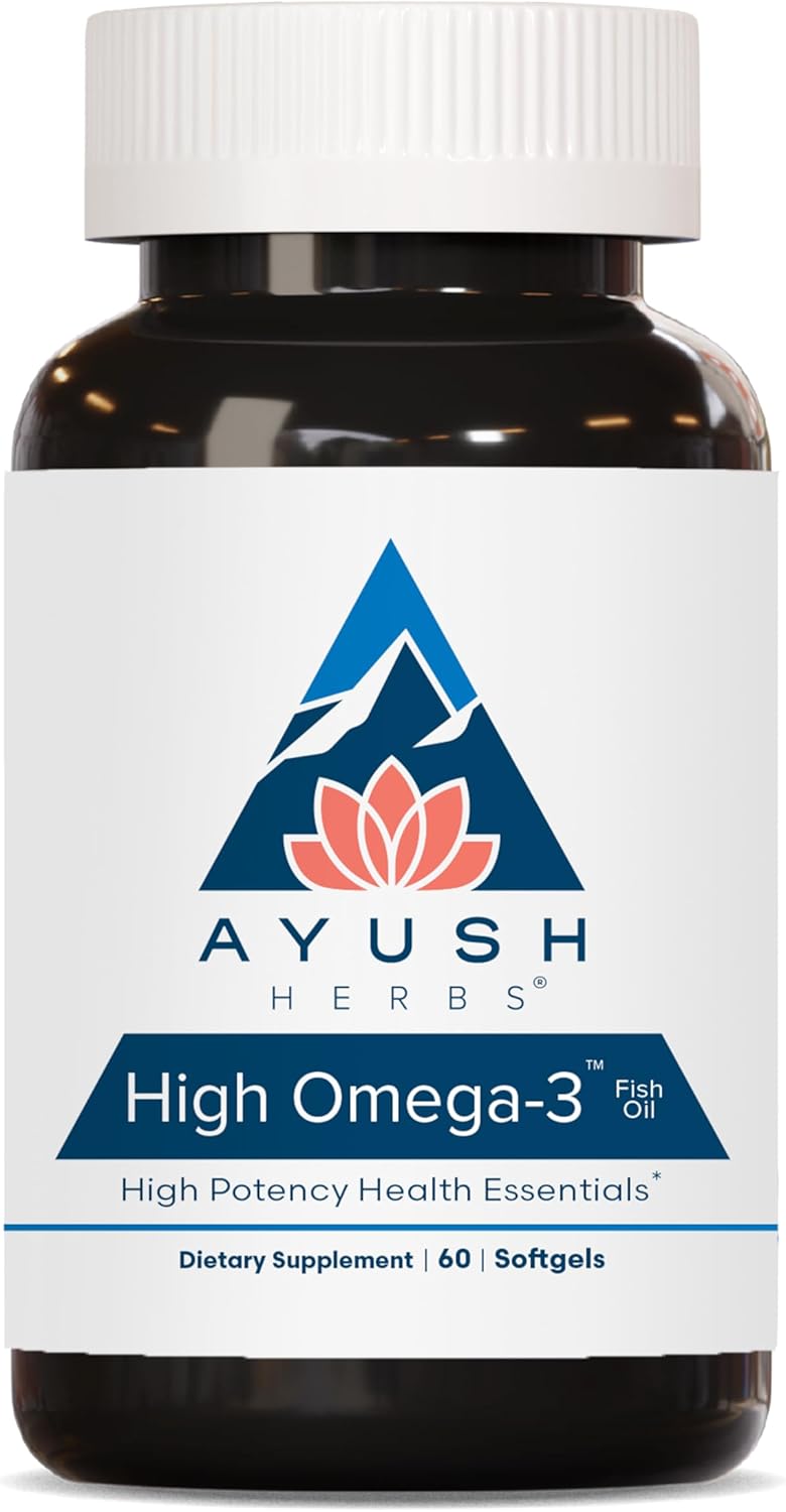 Ayush Herbs High Omega 3 - Omega 3 Fish Oil, 1000Mg Per Capsule, Epa & Dha Fish Oil Supplement For Women & Men, Natural Lemon Flavor - 60 Softgel Capsules (1 Count)