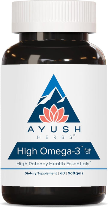 Ayush Herbs High Omega 3 - Omega 3 Fish Oil, 1000Mg Per Capsule, Epa & Dha Fish Oil Supplement For Women & Men, Natural Lemon Flavor - 60 Softgel Capsules (1 Count)