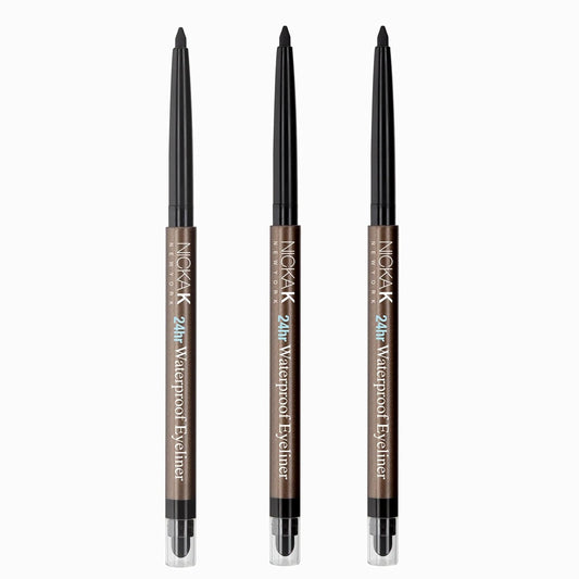 3 Pack Bundle Of Nya40 Black Waterproof Eyeliner, Long-Lasting Black Color Intensity, Mechanical Liner With Sharpener & Smudger