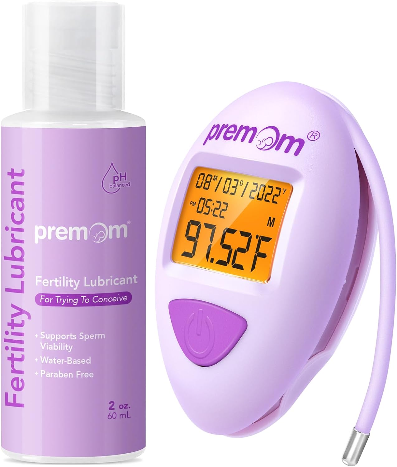 Premom Fertility Lubricant 2 Fl Oz + Basal Body Thermometer for Ovulation Tracking EBT 380