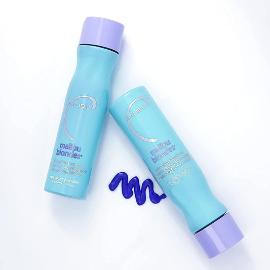 Malibu C Blondes Enhancing Shampoo And Conditioner (9 Oz) - Moisturizing Purple Shampoo Set For Bleached, Highlighted, And Natural Blonde Hair - Remove Brass & Discoloration - Sulfate-Free