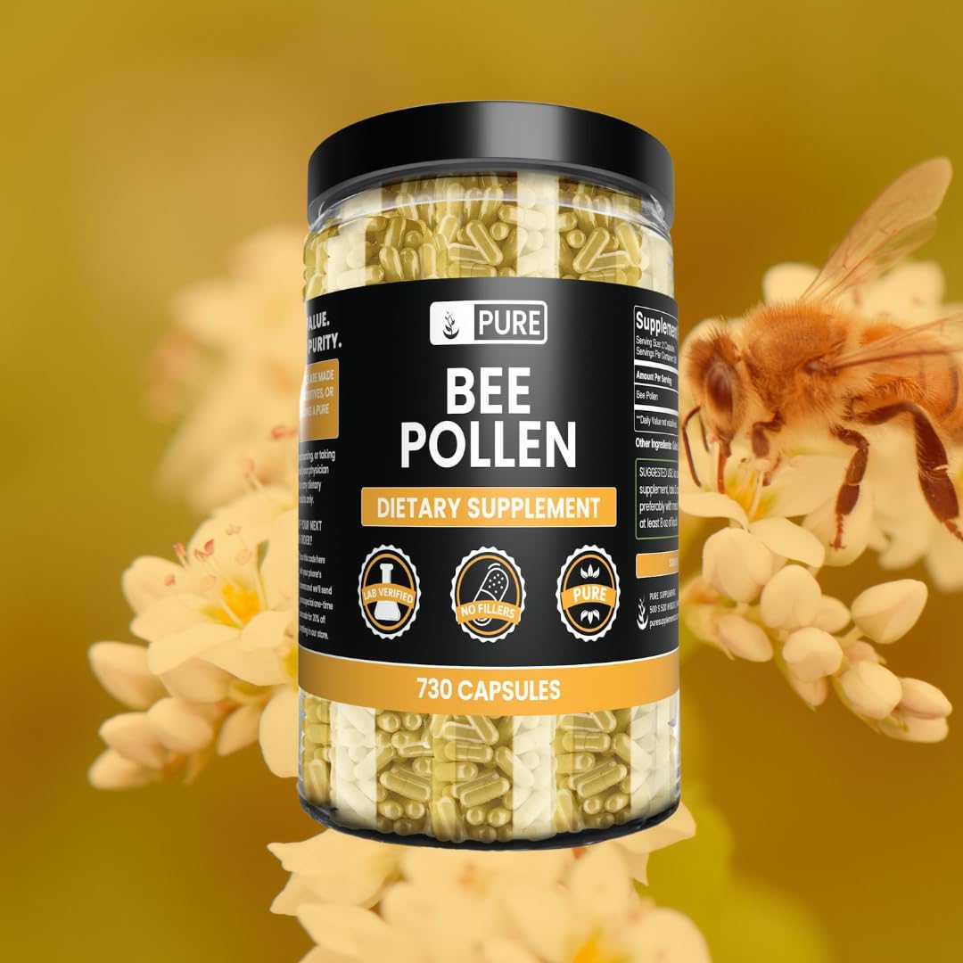 PURE ORIGINAL INGREDIENTS Bee Pollen, No Magnesium Or Rice Fillers, Always Pure, Lab Verified (730 Capsules) : Health & Household
