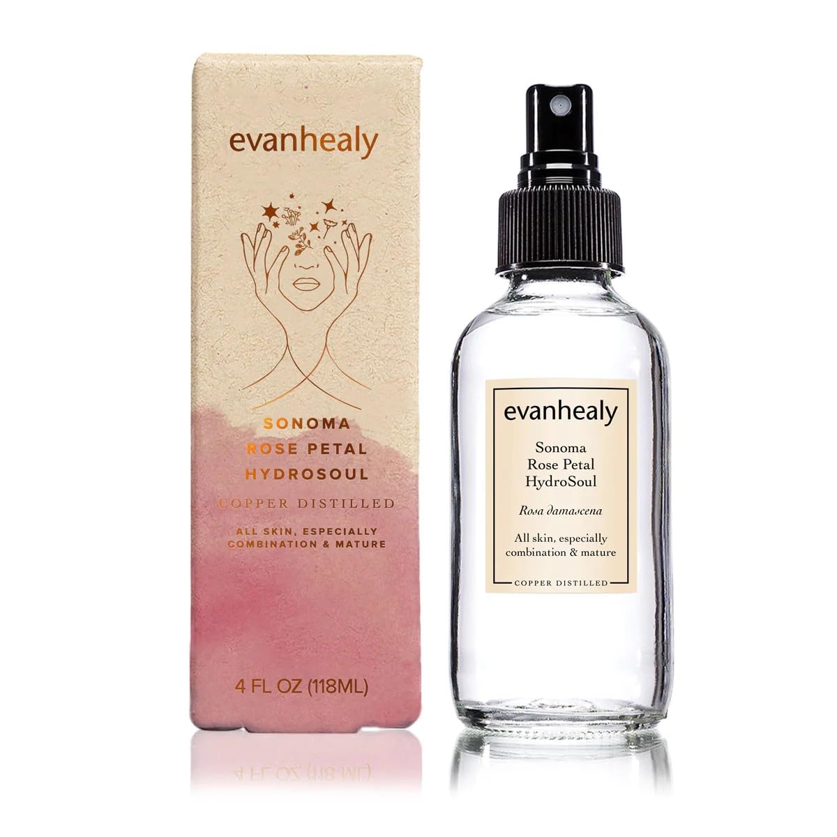 Evanhealy Sonoma Rose Petal Hydrosoul | Copper Distilled Hydrosol | Hydrating & Balancing Face Toner For Mature, Delicate, Fragile & Devitalized Skin