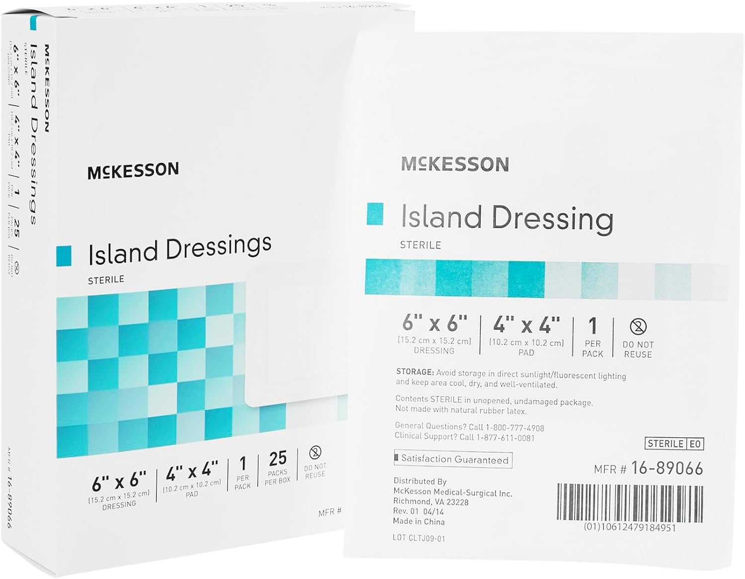 Mckesson Island Dressings, Sterile, Dimension 6 In X 6 In, Pad 4 In X 4 In, 25 Count, 4 Packs, 100 Total