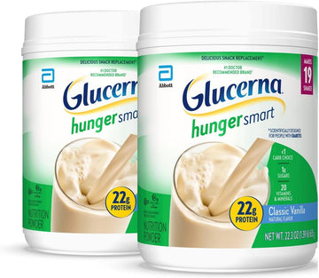 Glucerna Hunger Smart Powder, Diabetic Nutrition, Blood Sugar Management, 22G Protein, 120 Calories, Classic Vanilla, 22.3-Oz Tub, 2 Count