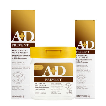 A+D Original Diaper Rash Ointment, Prevents & Heals Diaper Rash, Moisturizes & Heals Dry Skin With Vitamins A & D, Home & Go Bundle - 16 Oz Jar, 4 Oz Tube, 1.5 Oz Tube
