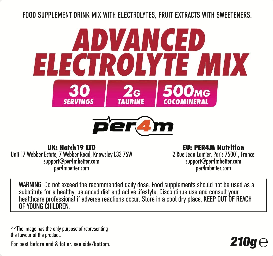 Per4m Hydrate Electrolyte Mix Powder | 500mg Cocomineral | Replenish Essential Electrolytes | Aiding Muscle Function, Cardiovascular Health, Neurological Support (Raspberry Cherry, 210g) : Amazon.co.uk: Health & Personal Care