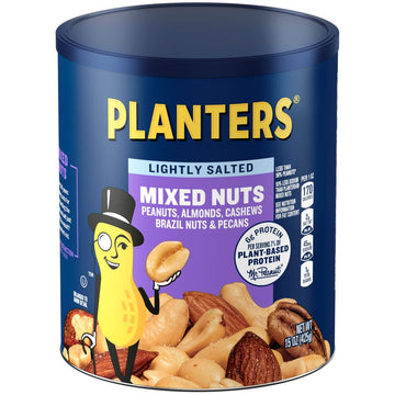 Planters Lightly Salted Mix Nuts, Party Snacks, Plant-Based Protein, 15 Oz Canister